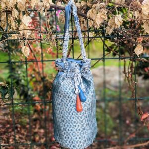 Blue pouch shoulder bag with beads