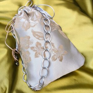 Grey sateen pouch shoulder bag with chain handle