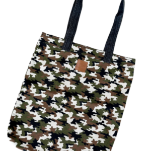 Camouflage Tote with Black Denim Long Handles Canvas Grocery Bag