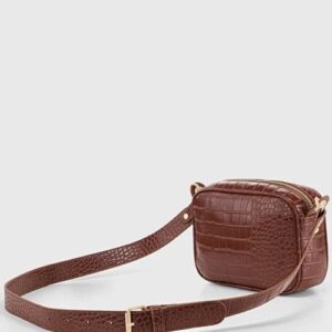 Brown Croc Embossed Crossbody Bag for Women