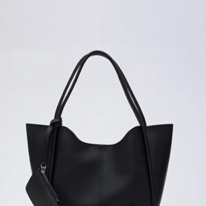 Black SHK108 faux leather women hand shoulder bag with wallet makeup