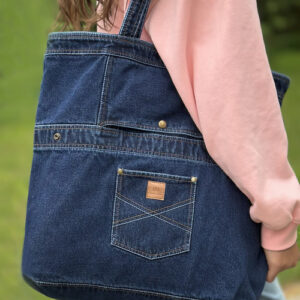 Oversized Denim Tote Bag, Convertible Slouchy Shopper, Lined Carryall